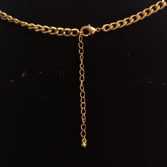 Golden-Toned, Opaline Mint Droplet Resin Stone Necklace, 18" - Picture 3 of 3